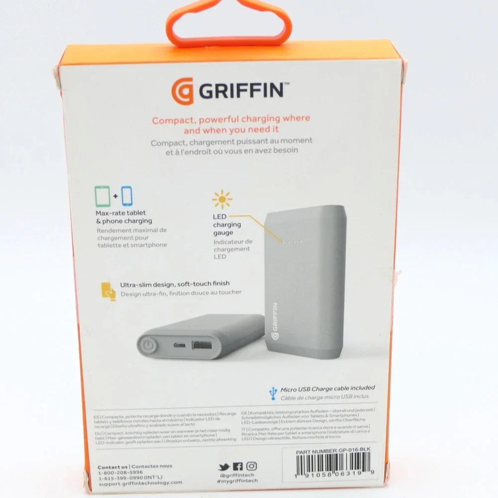 Griffin Reserve Power Bank 6000mAh Portable Smartphone Charger Black Pre-Charged